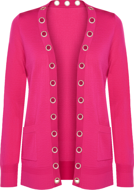 Women's Rhinestone Grommet Open-Front Cardigan Sweater