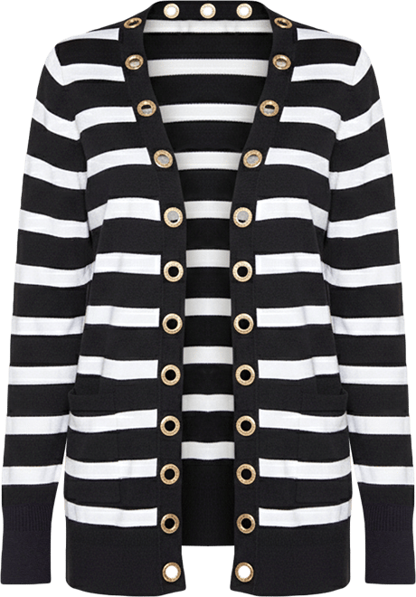 Women's Rhinestone Grommet Striped Open-Front Cardigan Sweater