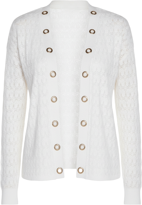 Women's Pointelle and Grommet Open Cardigan Sweater