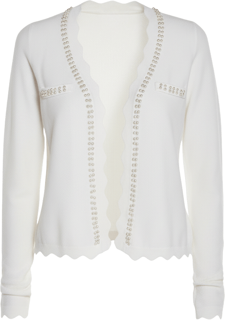 Women's Imitation-Pearl-Trim Open Cardigan Sweater
