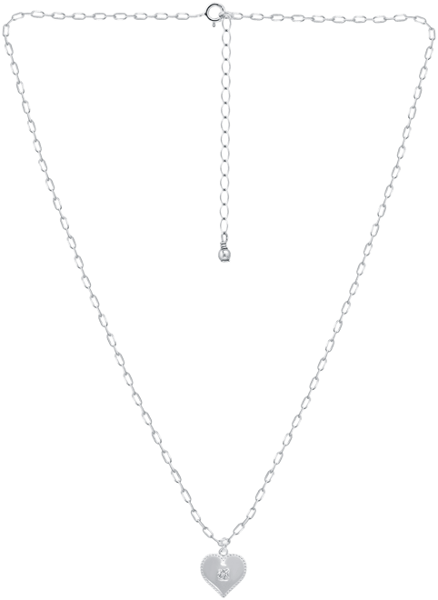 Cubic Zirconia Polished Heart Paperclip Link Pendant Necklace, 16" + 2" extender, Created for Macy's