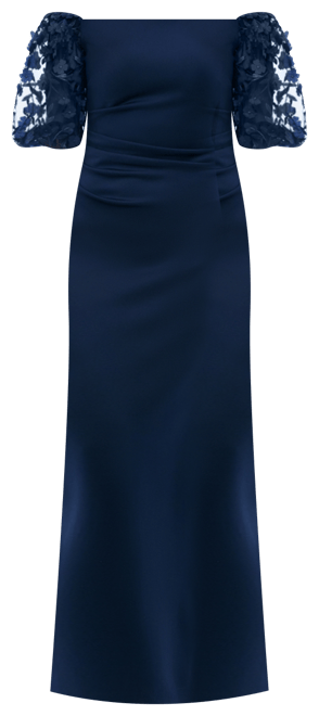 Petite Lace Off-The-Shoulder Sleeve Gown