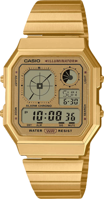 Men's Vintage Digital Gold-Tone Stainless Steel Bracelet Watch 34mm