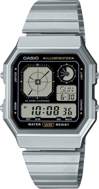 Men's Vintage Digital Stainless Steel Bracelet Watch 34mm