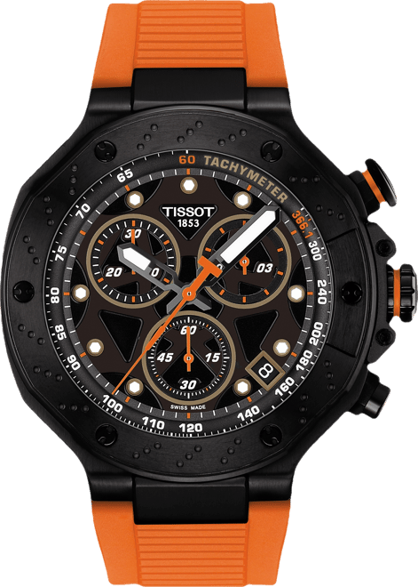 Men's Swiss Chronograph T-Race Orange Silicone Strap Watch 45mm