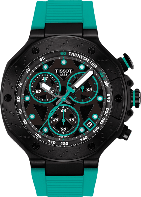 Men's Swiss Chronograph T-Race Green Silicone Strap Watch 45mm