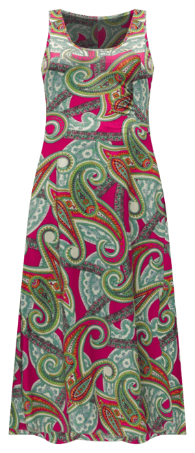 Women's Hot Pink Paisley Print Scoop Neck A Line Sleeveless Maxi Dress