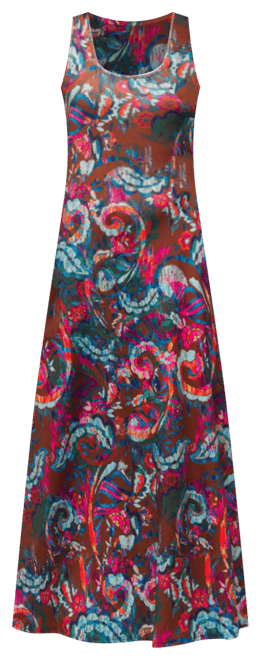 Women's Pink and Brown Print Scoop Neck A Line Sleeveless Maxi Dress