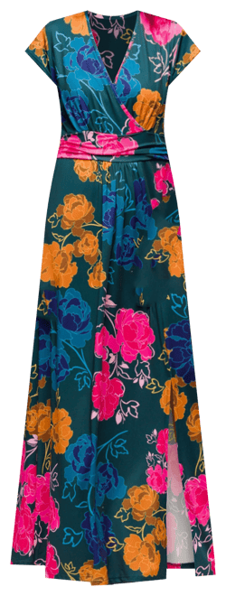 Women's Cap Sleeve V Neck Side Slit Pocket Maxi Dress