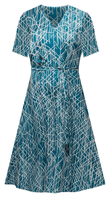 Women's Short Sleeve Tie Waist Midi Dress