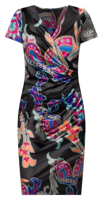 Women's Paisley Knee Length Short Sleeve Faux Wrap Dress