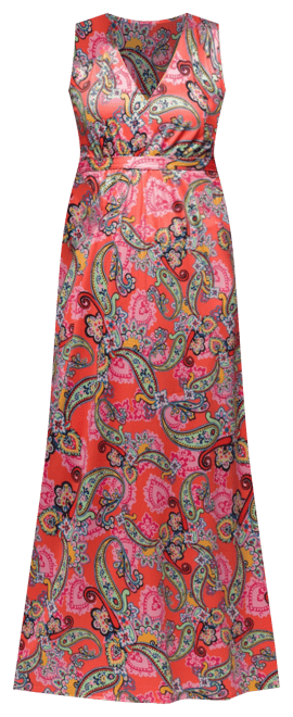 Women's Pink Paisley Print V Neck Empire Waist Sleeveless Maxi Dress