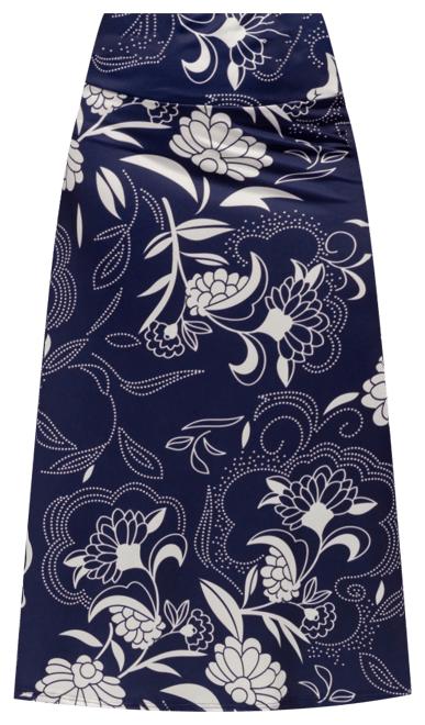 Women's Navy Floral Print Elastic Waist A Line Maxi Skirt