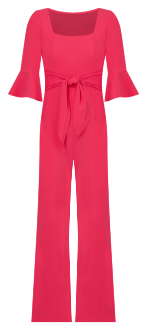Women's Tie-Front Bell-Sleeve Knit Crepe Jumpsuit