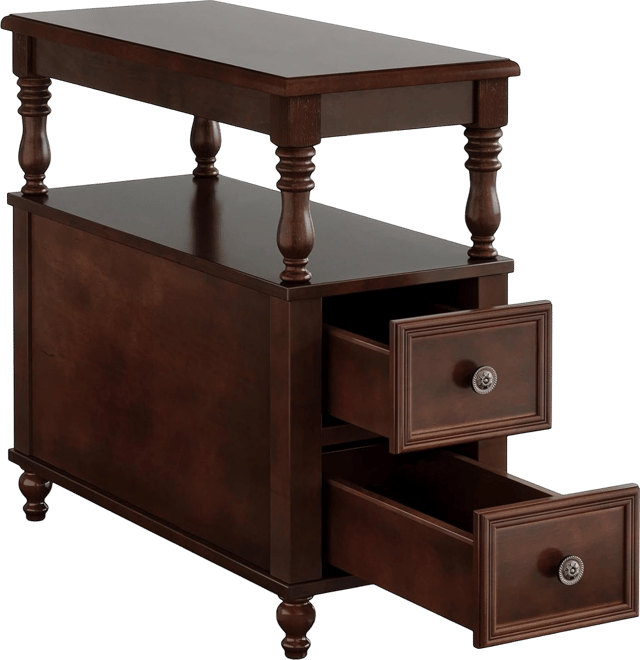 Solid Wood Nightstand with 2 Drawers, Mid-Century Modern Night Stand with Open Shelf, Vintage Bedside Table for Bedroom, Easy to Assemble (