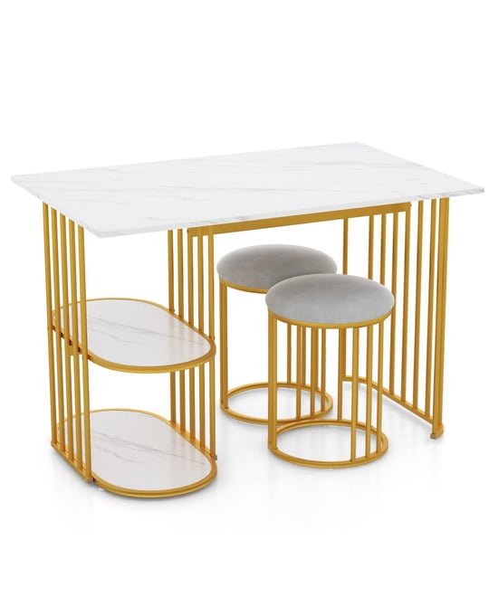 Rectangular Dining Table for 2 with 2-Tier Storage Shelf – Space-Saving Dining Table for Small Dining Rooms or Apartments