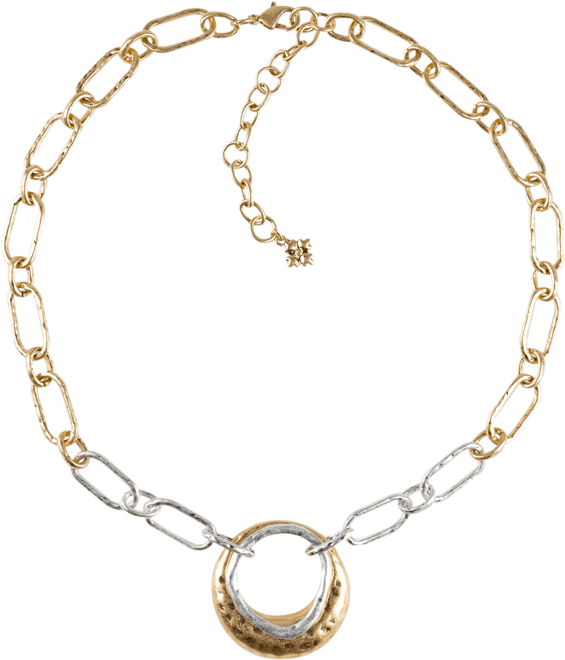 Two-Tone Double Circle Pendant Necklace, 18" + 3" extender