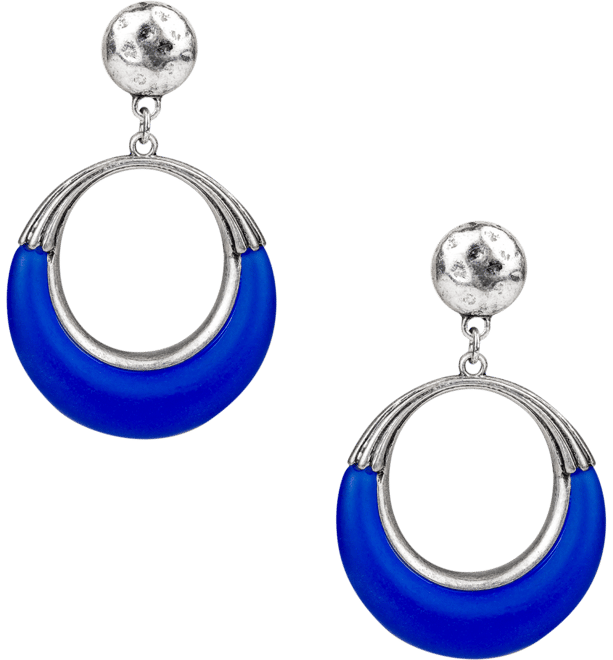 Silver-Tone Half Color Doorknocker Drop Earrings