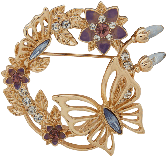 Flowers & Butterflies Wreath Pin - Purple