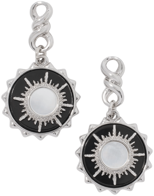 Silver Onyx Charm Drop Earrings
