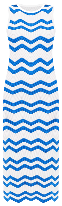 Blue & White Zig-Zag Stripe Mykonos Knit Maxi Dress