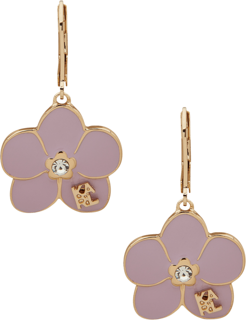Gold-Tone Enamel Flower Logo Drop Earrings