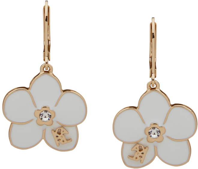 Gold-Tone Enamel Flower Logo Drop Earrings