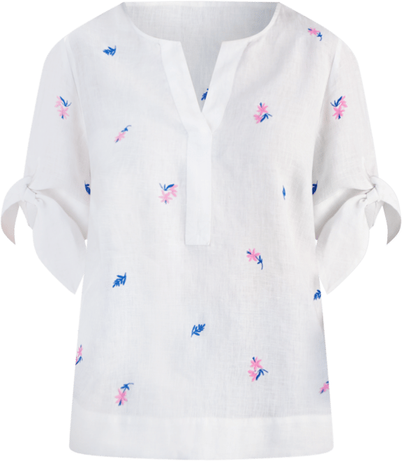 売れ筋商品|||チャータークラブ カットソー トップス レディース Petite Floral-Embroidered Linen Tie-Sleeve Top, Exclusively at Macy's Bright White Charter Club Petite Floral-Embroidered Linen Tie-Sleeve Top