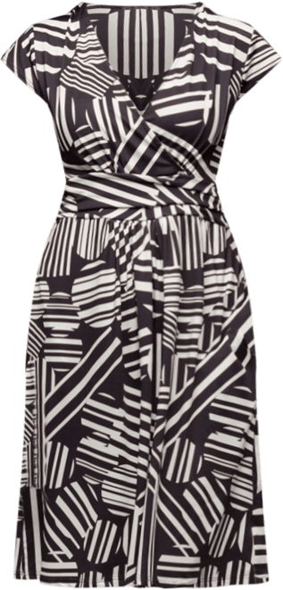 Women's Cap Sleeve V Neck Knee Length Pocket Dress