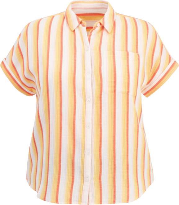 Plus Size Striped Camp Shirt, Exclusively at Macy's