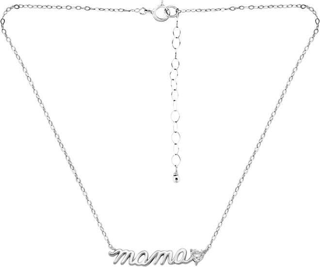 Cubic Zirconia Mama Script Pendant Necklace in 18k Gold-Plated Sterling Silver (also in Sterling Silver), 16" + 2" extender, Exclusively
