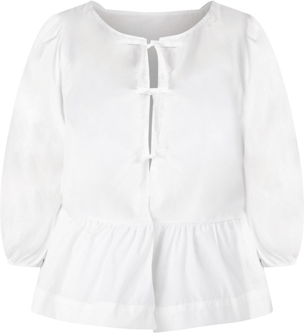 Kaktus Plus 3/4 Puff Sleeve Tie Front Top