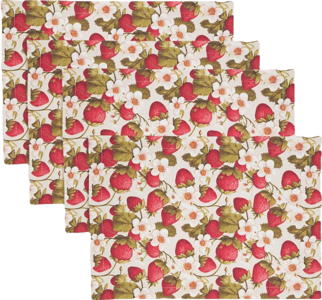 Breezy Juicy Strawberry Cotton Placemats, 14" x 20", Set of 4
