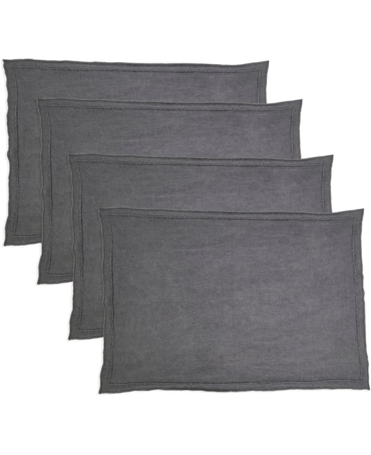 Stonewashed Overlock Linen Edge Placemats, 14" x 20"