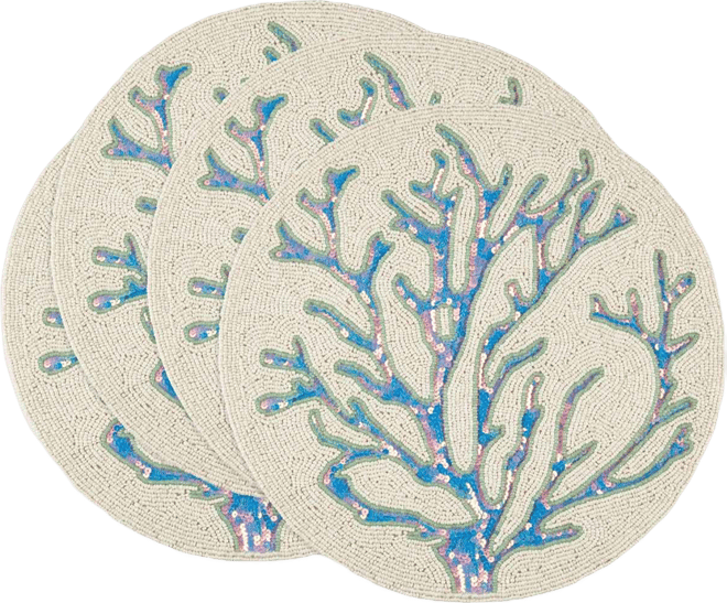 Coastal Coral Beaded Placemats, 15" Round