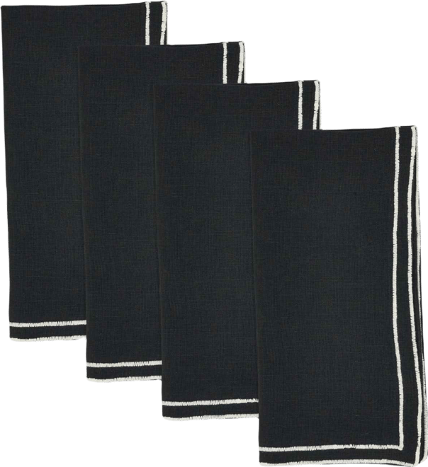 Double Line Embroidered Linen Napkins, 20" x 20"