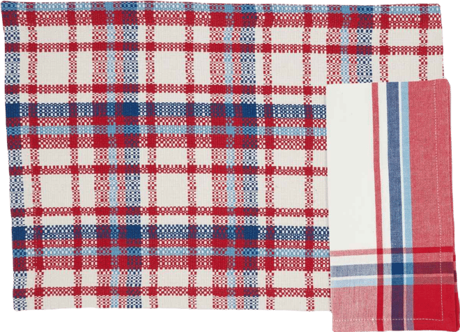 Simple Plaid Cotton Placemats and Napkins, Set of 8