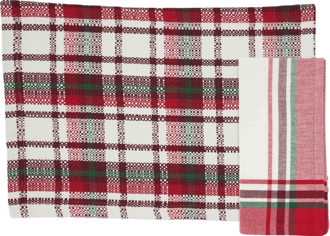 Simple Plaid Cotton Placemats and Napkins, Set of 8