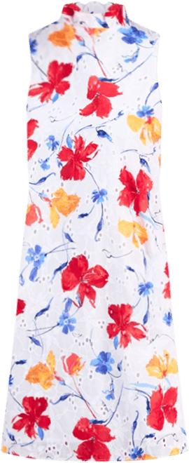 Women's Printed Cotton Eyelet Sleeveless Shift Dress