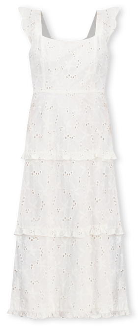 Women's Eyelet Square-Neck Tiered Midi Dress