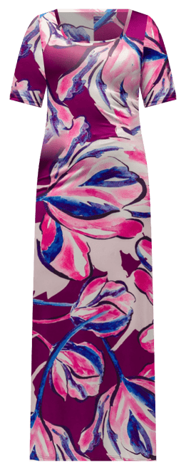 Women's Purple Floral Print Elbow Sleeve Casual A Line Maxi Dress