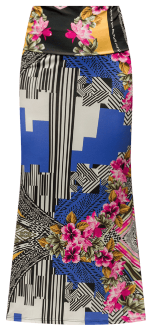 Women's Multicolor Floral Print Fold Over Waist Maxi Skirt