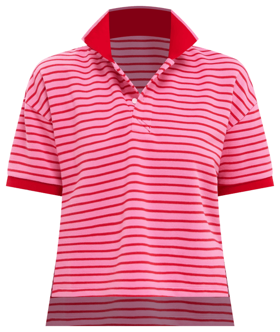 Pink and Red Stripe Pique Holmes Boyfriend Polo