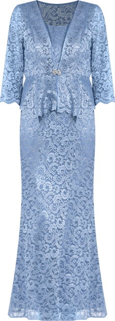 Petite 2-Pc. Metallic-Lace Gown & Jacket Set