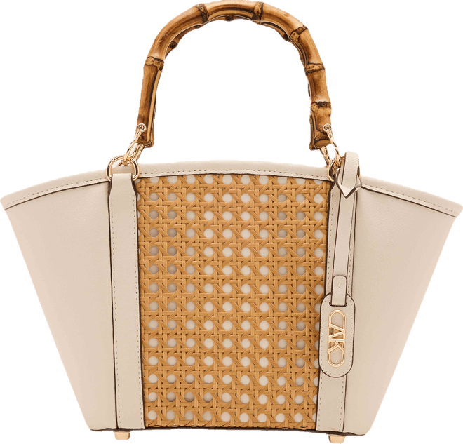 Caining Bamboo Handle Tote with Convertible Strap