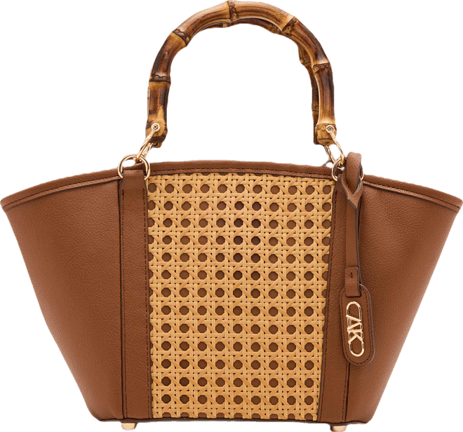 Caining Bamboo Handle Tote with Convertible Strap