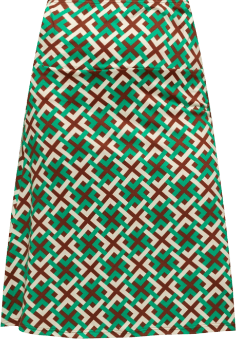 Women's Green Geometric Print Comfortable Elastic Waist Knee Length Skirt