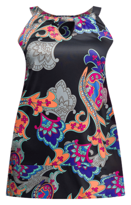 Plus Size Knee Length Print Sleeveless Keyhole Dress