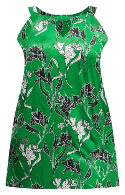 Plus Size Knee Length Print Sleeveless Keyhole Dress