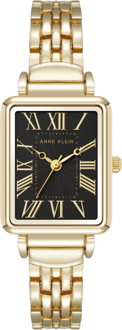 Women's Quartz Rectangular Roman Numeral Gold-Tone Metal Alloy and Black Dial Watch, 23mm